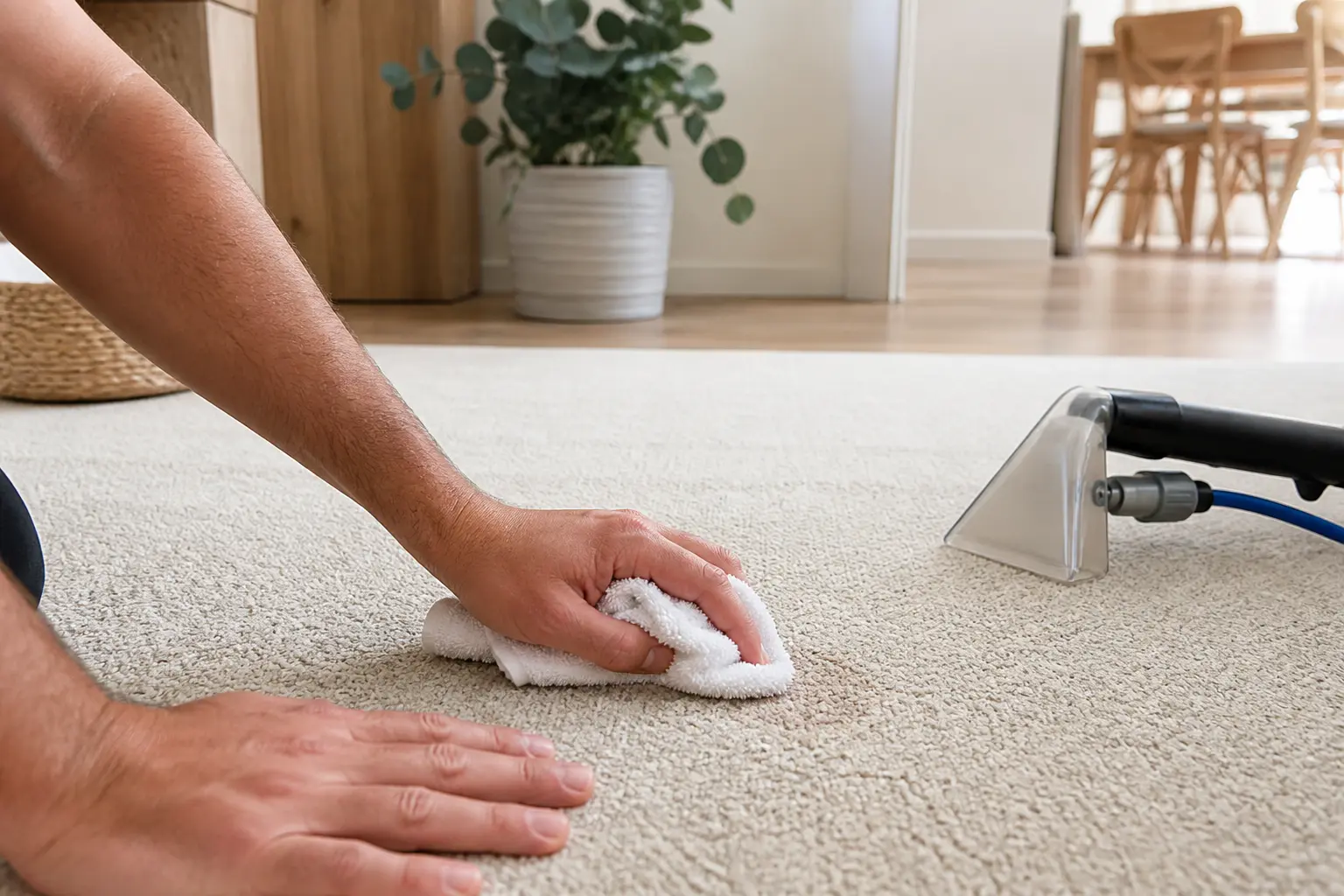 Careful blotting and controlled extraction are safer than hard scrubbing.