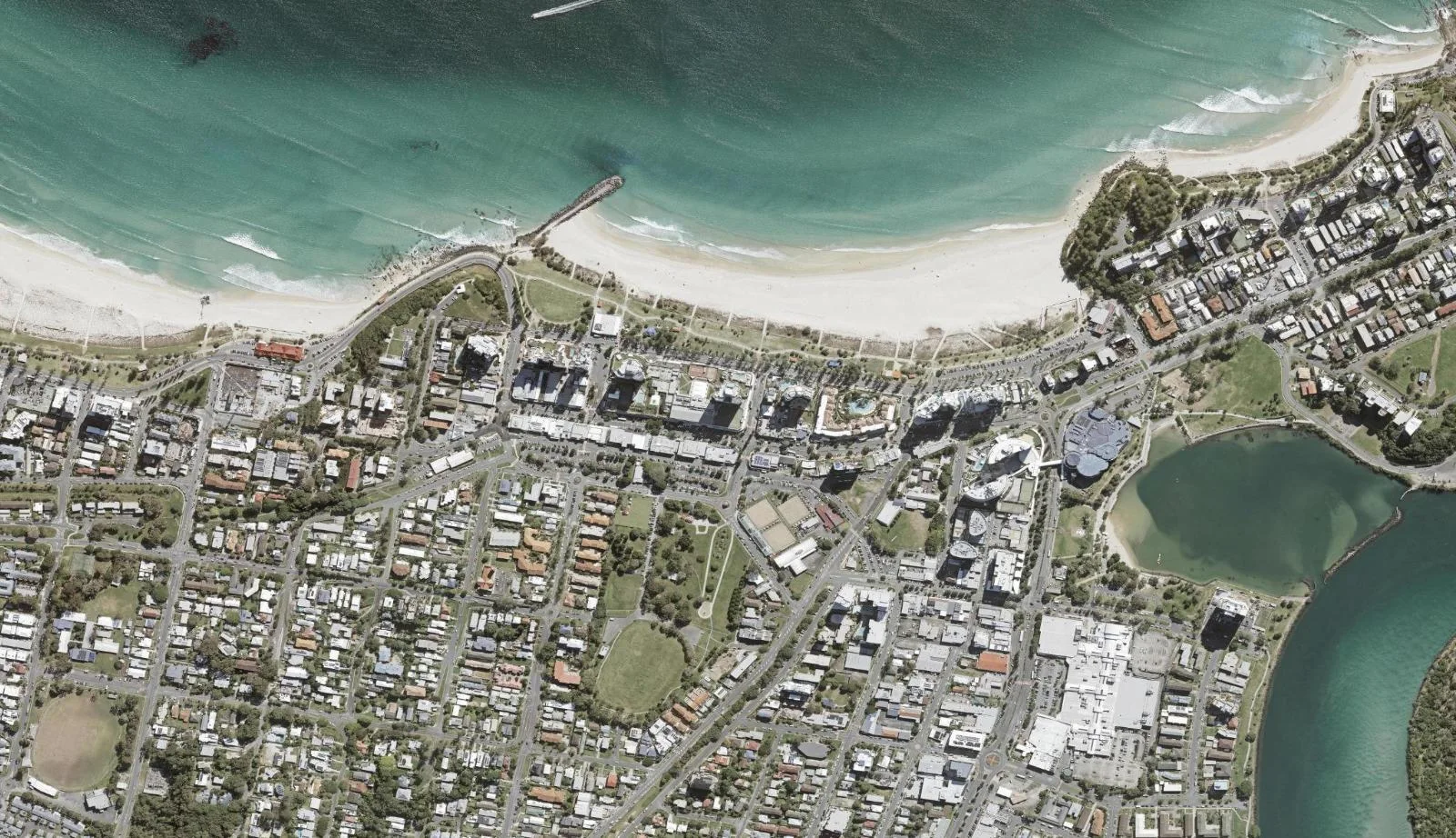 Aerial view of homes and properties in Coolangatta, Queensland