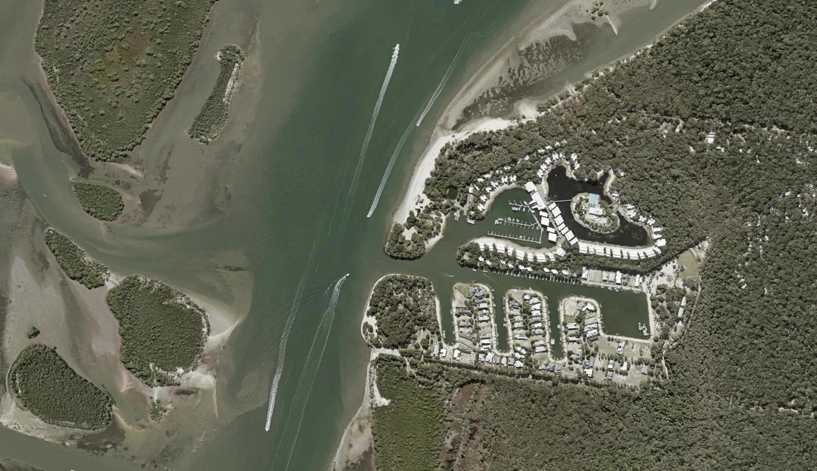 Aerial view of homes and properties in South Stradbroke, Queensland