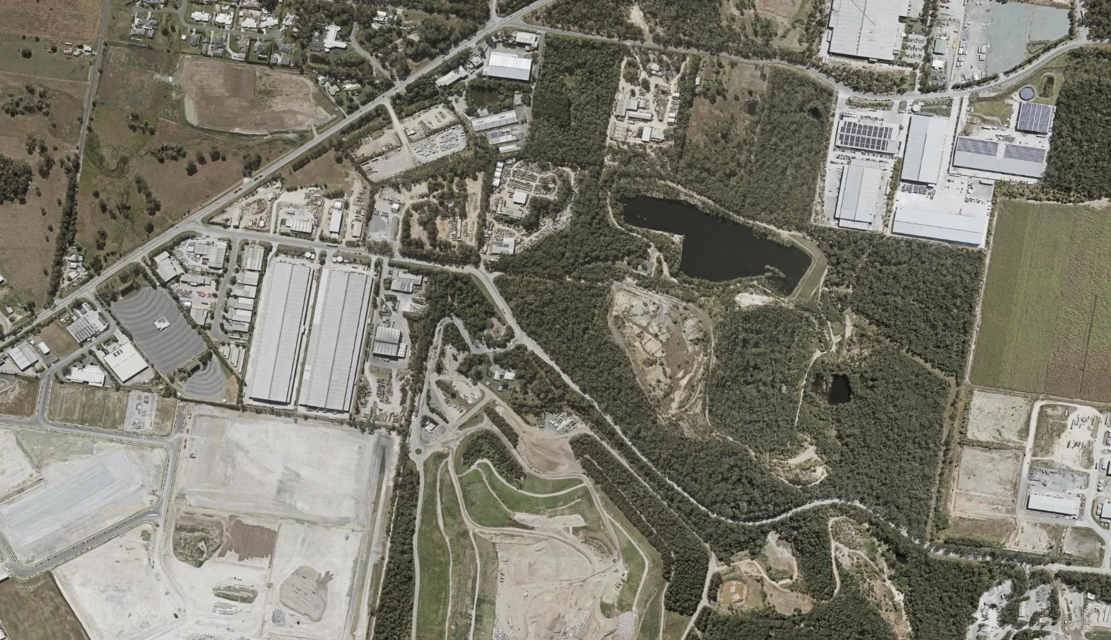 Aerial view of homes and properties in Stapylton, Queensland