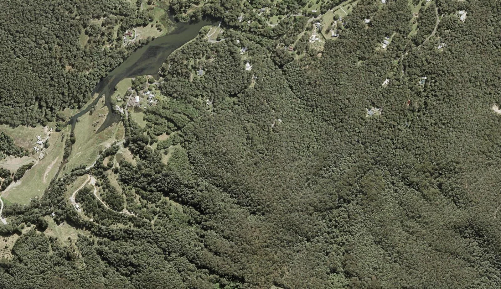Aerial view of homes and properties in Tallebudgera Valley, Queensland